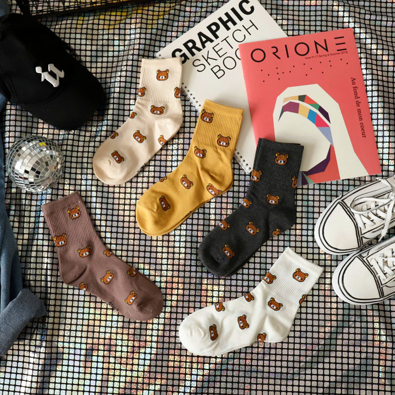 2023, noi șosete din bumbac respirabil Harajuku cu desene animate, șosete de femeie din bumbac pieptănat