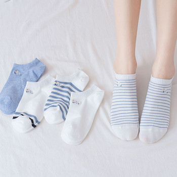 5 чифта висококачествени пролетно-летни къси дамски чорапи Сладки животински раирани чисти памучни дишащи чорапи за момичета до глезена EU 35-39
