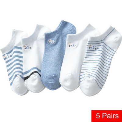 5 perechi de șosete scurte pentru femei de primăvară/vară de înaltă calitate, cu dungi de animale, din bumbac pur, glezne, respirabile, șosete pentru fete UE 35-39
