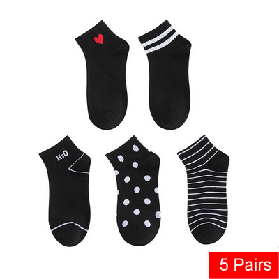 5 perechi de șosete scurte pentru femei de primăvară/vară de înaltă calitate, cu dungi de animale, din bumbac pur, glezne, respirabile, șosete pentru fete UE 35-39