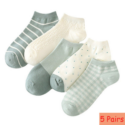 5 perechi de șosete scurte pentru femei de primăvară/vară de înaltă calitate, cu dungi de animale, din bumbac pur, glezne, respirabile, șosete pentru fete UE 35-39