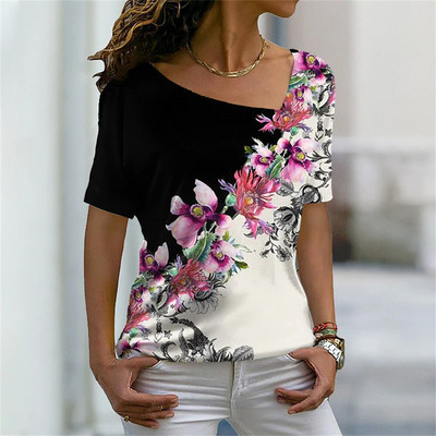 Nyári póló V-nyakú, 3d arcnyomtatással női pólók Y2k alkalmi felső női vintage Harajuku lány személyre szabott rövid ujjú pulóver