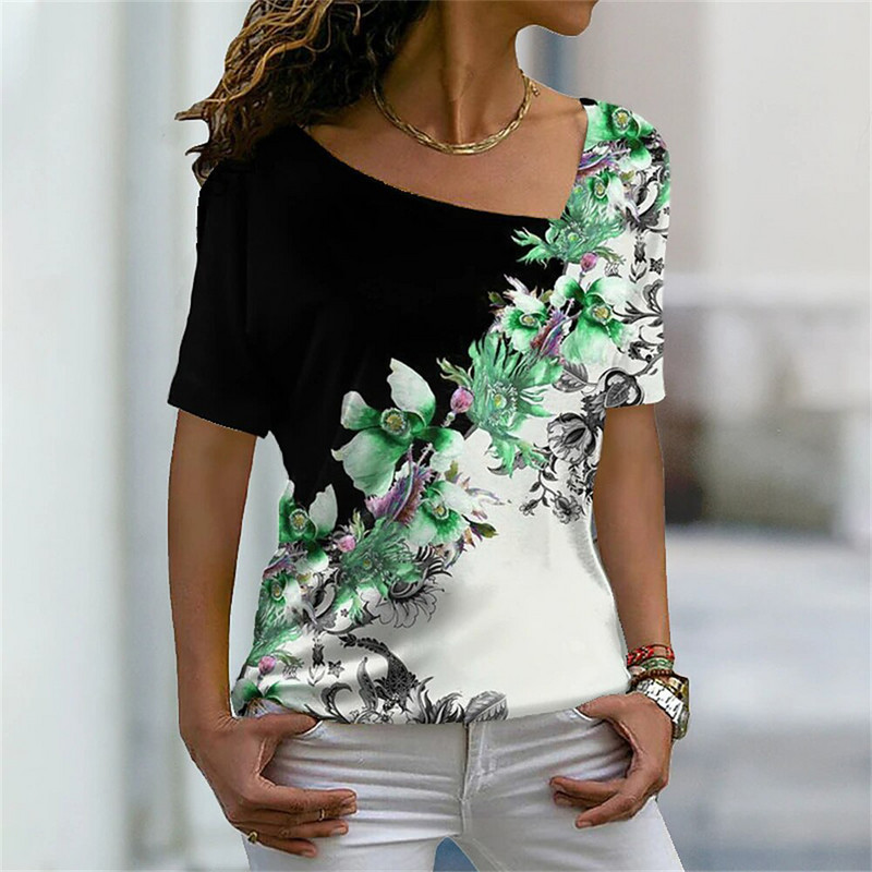 Nyári póló V-nyakú, 3d arcnyomtatással női pólók Y2k alkalmi felső női vintage Harajuku lány személyre szabott rövid ujjú pulóver