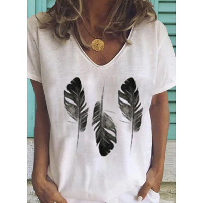 3D ženska majica kratkih rukava s V-izrezom Ljeto Top kratkih rukava Perjani uzorak Ženska odjeća Ženska moda Y2k ulična odjeća