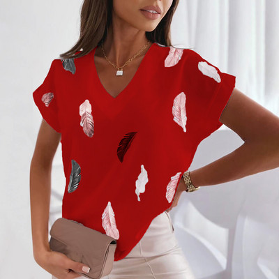 3D ženska majica kratkih rukava s V-izrezom Ljeto Top kratkih rukava Perjani uzorak Ženska odjeća Ženska moda Y2k ulična odjeća