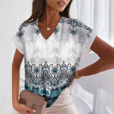 3D ženska majica kratkih rukava s V-izrezom Ljeto Top kratkih rukava Perjani uzorak Ženska odjeća Ženska moda Y2k ulična odjeća