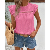 Ženske ljetne elegantne bluze i košulje bez rukava s O-izrezom i košuljama s volanima, ležerne jednobojne majice, seksi pulover tunika