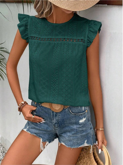 Ženske ljetne elegantne bluze i košulje bez rukava s O-izrezom i košuljama s volanima, ležerne jednobojne majice, seksi pulover tunika