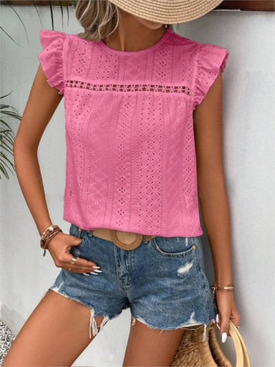 Ženske ljetne elegantne bluze i košulje bez rukava s O-izrezom i košuljama s volanima, ležerne jednobojne majice, seksi pulover tunika