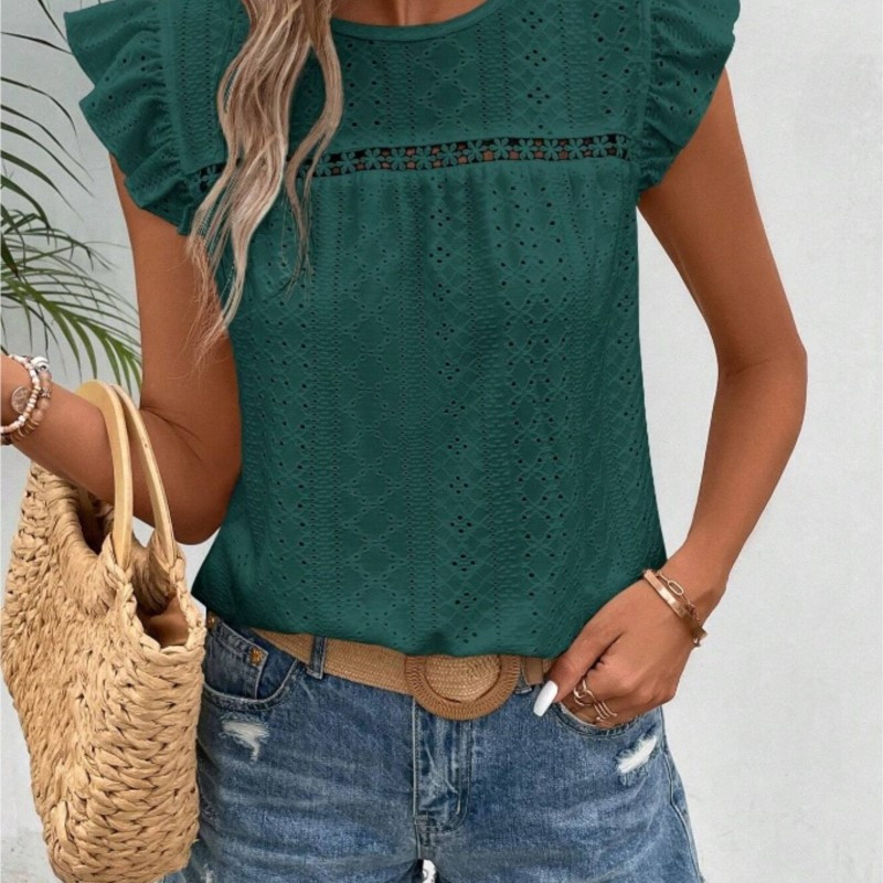 Ženske ljetne elegantne bluze i košulje bez rukava s O-izrezom i košuljama s volanima, ležerne jednobojne majice, seksi pulover tunika