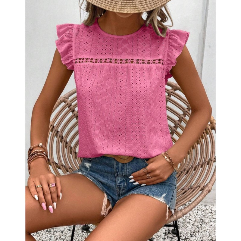 Ženske ljetne elegantne bluze i košulje bez rukava s O-izrezom i košuljama s volanima, ležerne jednobojne majice, seksi pulover tunika