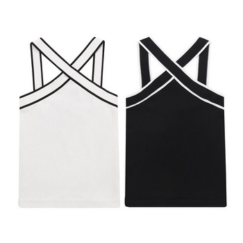 Tangada 2024 Women Color Block Knitted Halter Tank Αμάνικο Backless Camis Top 3J031