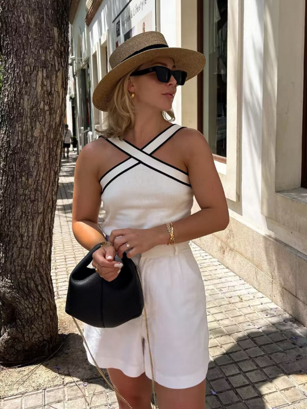 Tangada 2024 Ženski pleteni halter majica bez rukava bez rukava bez leđa 3J031