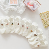 Set de șosete 10 perechi de șosete cu degetele de la picioare Ciorapi de bumbac pentru glezne de vară șosete albe versatile, respirabile, model drăguț de desene animate