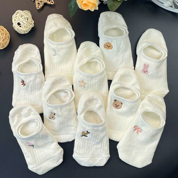 Комплект чорапи 10 чифта чорапи Дамски памучни чорапи до глезена Летни дишащи универсални бели чорапи Сладък анимационен модел