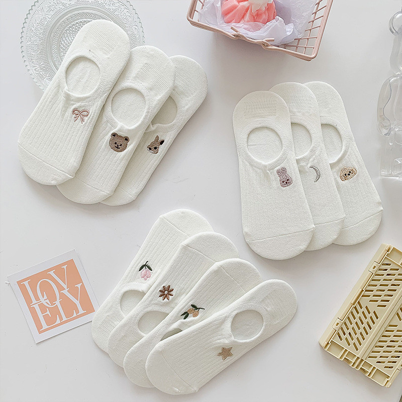 Set de șosete 10 perechi de șosete cu degetele de la picioare Ciorapi de bumbac pentru glezne de vară șosete albe versatile, respirabile, model drăguț de desene animate