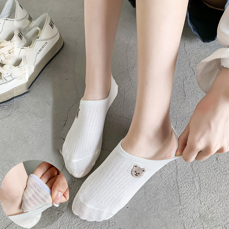 Set de șosete 10 perechi de șosete cu degetele de la picioare Ciorapi de bumbac pentru glezne de vară șosete albe versatile, respirabile, model drăguț de desene animate