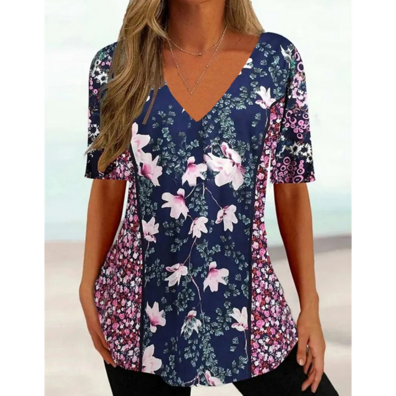 Μόδα γυναικεία μπλουζάκι με λαιμόκοψη Harajuku καλοκαιρινή 3D μπλούζα floral γραφικό φαρδύ πουλόβερ Γυναικεία casual Top 5xl Ρούχα