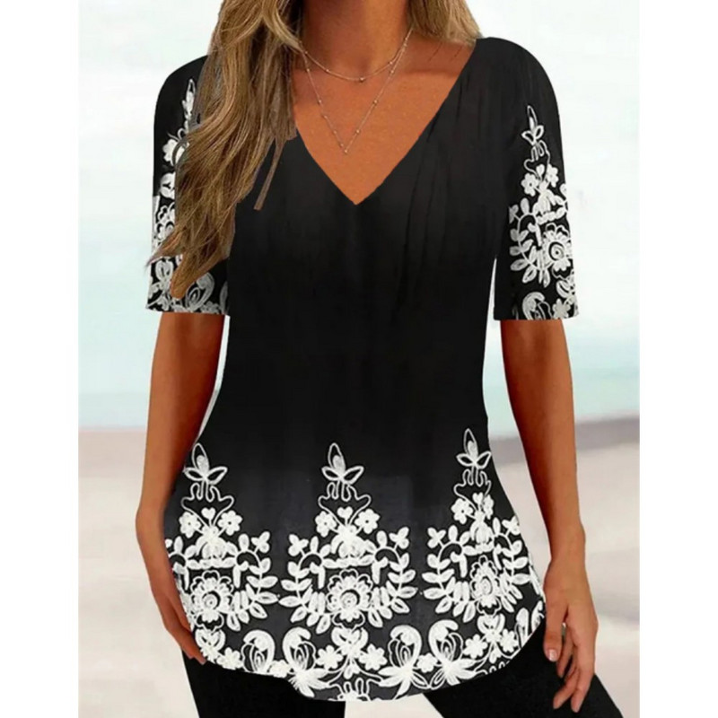 Μόδα γυναικεία μπλουζάκι με λαιμόκοψη Harajuku καλοκαιρινή 3D μπλούζα floral γραφικό φαρδύ πουλόβερ Γυναικεία casual Top 5xl Ρούχα