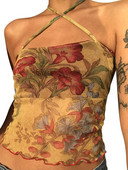 Y2K mrežasta prozirna cvjetna majica kratkih rukava Vintage majice s halterima Ženska uska majica bez rukava Harajuku Streetwear