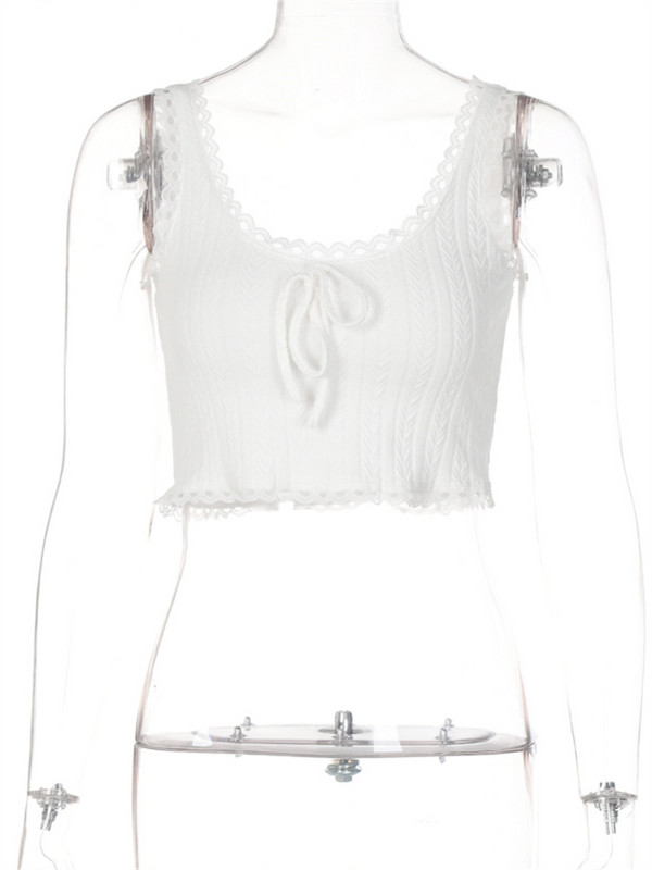 Topuri din tricot cu dantelă retro pentru femei Topuri crop subțiri cu volane, vară, fără mâneci, cu croiala joasă, vestă sexy pentru femei
