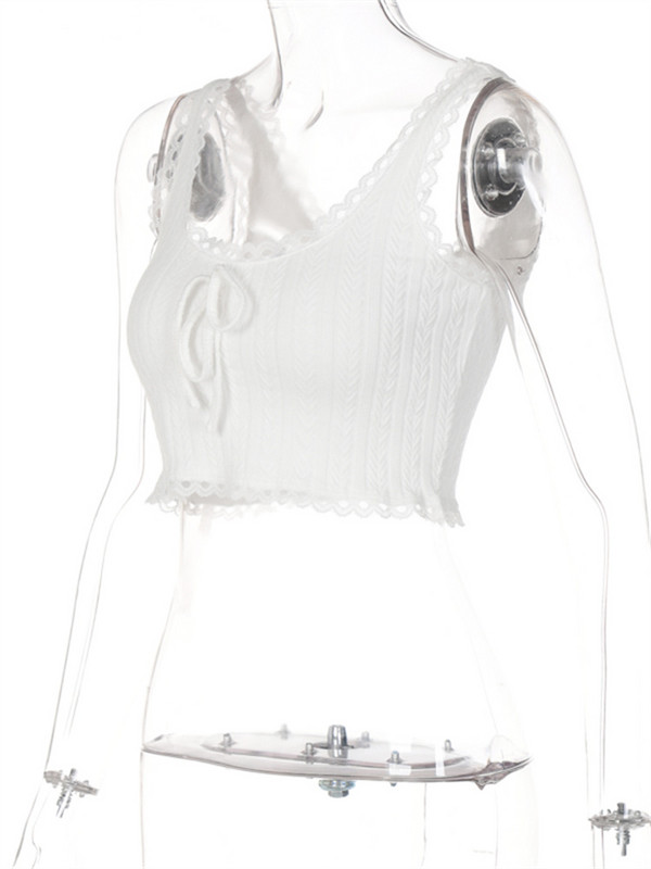 Topuri din tricot cu dantelă retro pentru femei Topuri crop subțiri cu volane, vară, fără mâneci, cu croiala joasă, vestă sexy pentru femei
