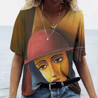 Tricou cu decolteu în V pentru femei, alfabet 3d, modă Y2k, îmbrăcăminte de stradă de vară, cu mânecă scurtă, tricou sport largi, supradimensionat, pentru femei.