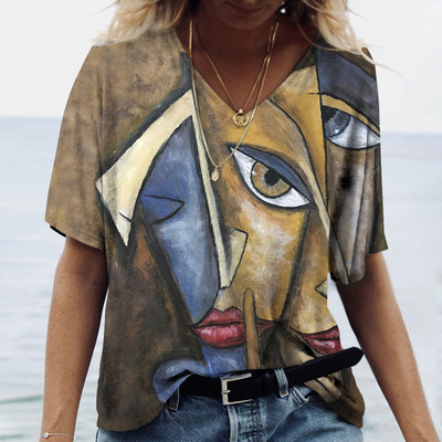 Tricou cu decolteu în V pentru femei, alfabet 3d, modă Y2k, îmbrăcăminte de stradă de vară, cu mânecă scurtă, tricou sport largi, supradimensionat, pentru femei.