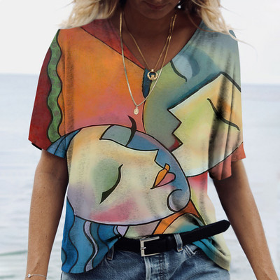 Tricou cu decolteu în V pentru femei, alfabet 3d, modă Y2k, îmbrăcăminte de stradă de vară, cu mânecă scurtă, tricou sport largi, supradimensionat, pentru femei.