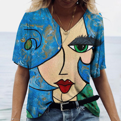 Tricou cu decolteu în V pentru femei, alfabet 3d, modă Y2k, îmbrăcăminte de stradă de vară, cu mânecă scurtă, tricou sport largi, supradimensionat, pentru femei.