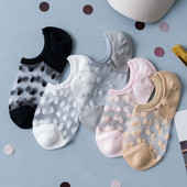 Șosete moi din dantelă pentru bărci Șosete invizibile 5 perechi Șosete subțiri din sticlă cristalină din mătase No Show Sosete scurte, transparente, tricotate, de vară