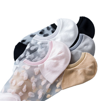 Șosete moi din dantelă pentru bărci Șosete invizibile 5 perechi Șosete subțiri din sticlă cristalină din mătase No Show Sosete scurte, transparente, tricotate, de vară