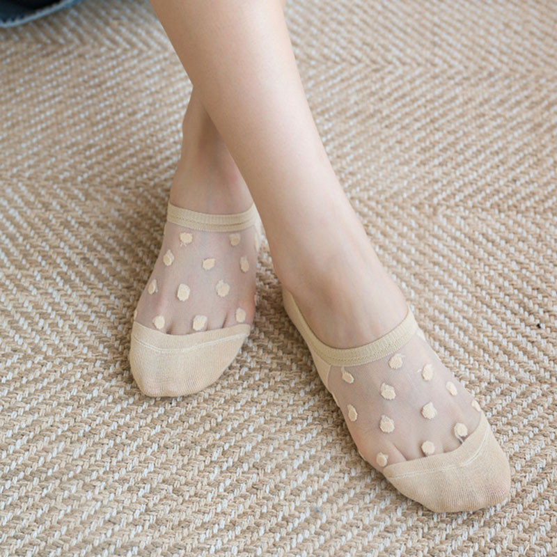 Șosete moi din dantelă pentru bărci Șosete invizibile 5 perechi Șosete subțiri din sticlă cristalină din mătase No Show Sosete scurte, transparente, tricotate, de vară