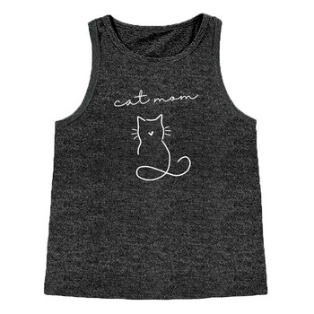 Cat Mom Silhouette Fashion Sports Γυναικείο φανελάκι Loose O λαιμό αμάνικο casual φανελάκι για ρούχα