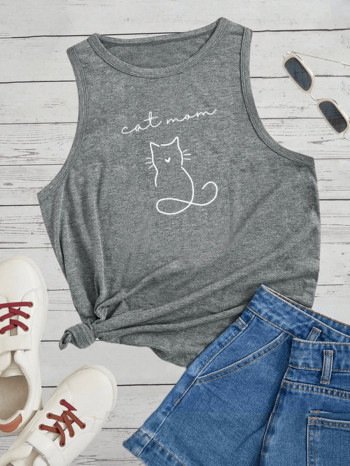 Cat Mom Silhouette Fashion Sports Γυναικείο φανελάκι Loose O λαιμό αμάνικο casual φανελάκι για ρούχα