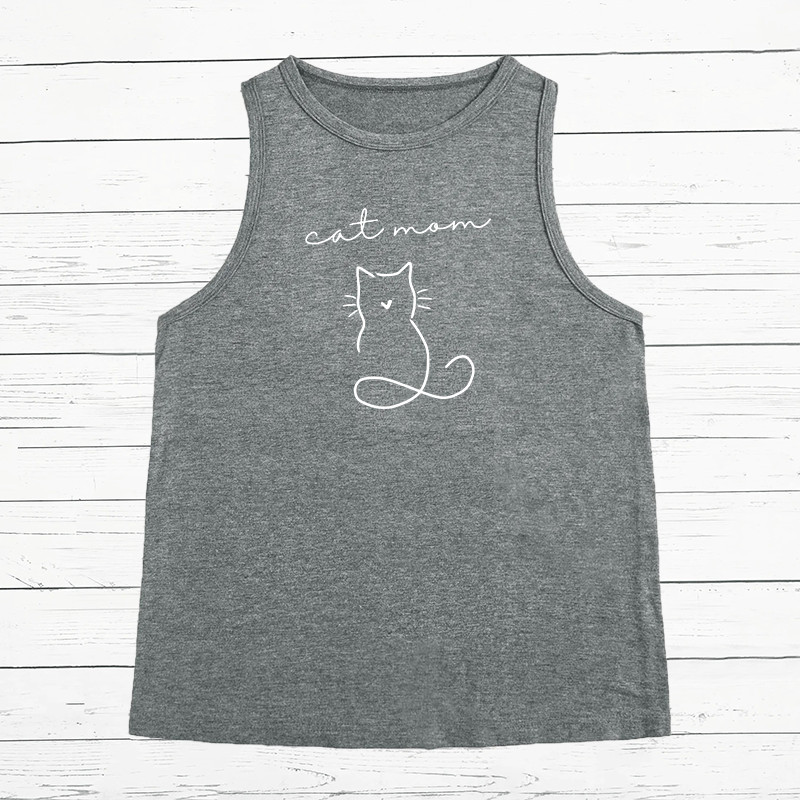 Mačka mama silueta modna sportska ženska majica bez rukava široki O izrez bez rukava ležerna majica za odjeću