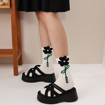 Дамски чорапи с шарка на цветя и заек. Сладък кавай в японски корейски стил. Памук Harajuku.