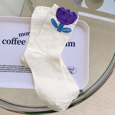 Γυναικείες κάλτσες Λουλούδι με μοτίβο κουνελιού Χαριτωμένο Kawaii Ιαπωνικό κορεατικό στιλ βαμβακερές Harajuku Αστείες αναπνέουσες περιστασιακές ανοιξιάτικες φλοράλ κάλτσες