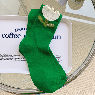 Γυναικείες κάλτσες Λουλούδι με μοτίβο κουνελιού Χαριτωμένο Kawaii Ιαπωνικό κορεατικό στιλ βαμβακερές Harajuku Αστείες αναπνέουσες περιστασιακές ανοιξιάτικες φλοράλ κάλτσες