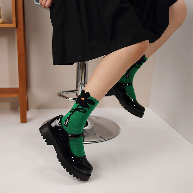 Γυναικείες κάλτσες Λουλούδι με μοτίβο κουνελιού Χαριτωμένο Kawaii Ιαπωνικό κορεατικό στιλ βαμβακερές Harajuku Αστείες αναπνέουσες περιστασιακές ανοιξιάτικες φλοράλ κάλτσες