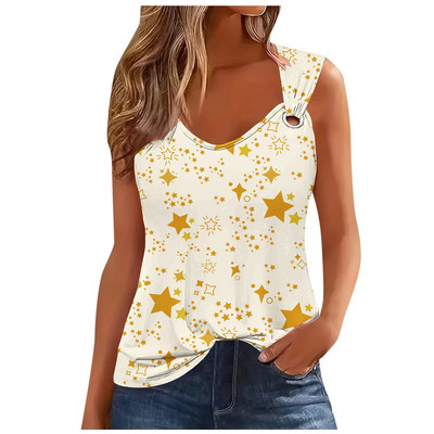 Μόδα ριγέ στάμπα σέξι μπλουζάκι για γυναίκες 2024 Καλοκαιρινό αμάνικο φανελάκι Femme Casual T-shirt Casual Tshirt Γυναικεία μπλουζάκια