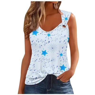 Μόδα ριγέ στάμπα σέξι μπλουζάκι για γυναίκες 2024 Καλοκαιρινό αμάνικο φανελάκι Femme Casual T-shirt Casual Tshirt Γυναικεία μπλουζάκια