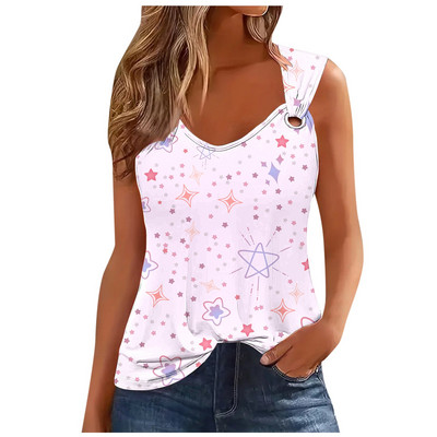 Μόδα ριγέ στάμπα σέξι μπλουζάκι για γυναίκες 2024 Καλοκαιρινό αμάνικο φανελάκι Femme Casual T-shirt Casual Tshirt Γυναικεία μπλουζάκια