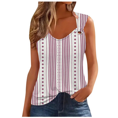 Μόδα ριγέ στάμπα σέξι μπλουζάκι για γυναίκες 2024 Καλοκαιρινό αμάνικο φανελάκι Femme Casual T-shirt Casual Tshirt Γυναικεία μπλουζάκια