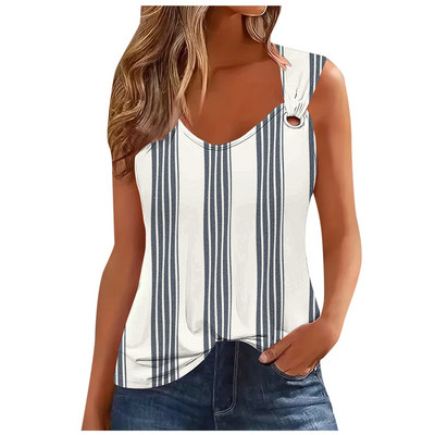 Μόδα ριγέ στάμπα σέξι μπλουζάκι για γυναίκες 2024 Καλοκαιρινό αμάνικο φανελάκι Femme Casual T-shirt Casual Tshirt Γυναικεία μπλουζάκια