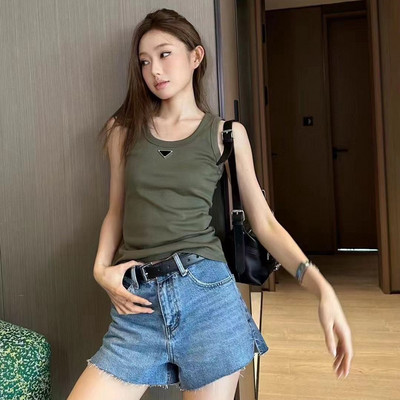 2024 Noi Vestă pentru femei LOGO metal Cămașă casual Cămașă pentru femei Tricouri din bumbac înalt elastic Topuri pentru femei Maiuri pentru femei de vară 4 culori SML