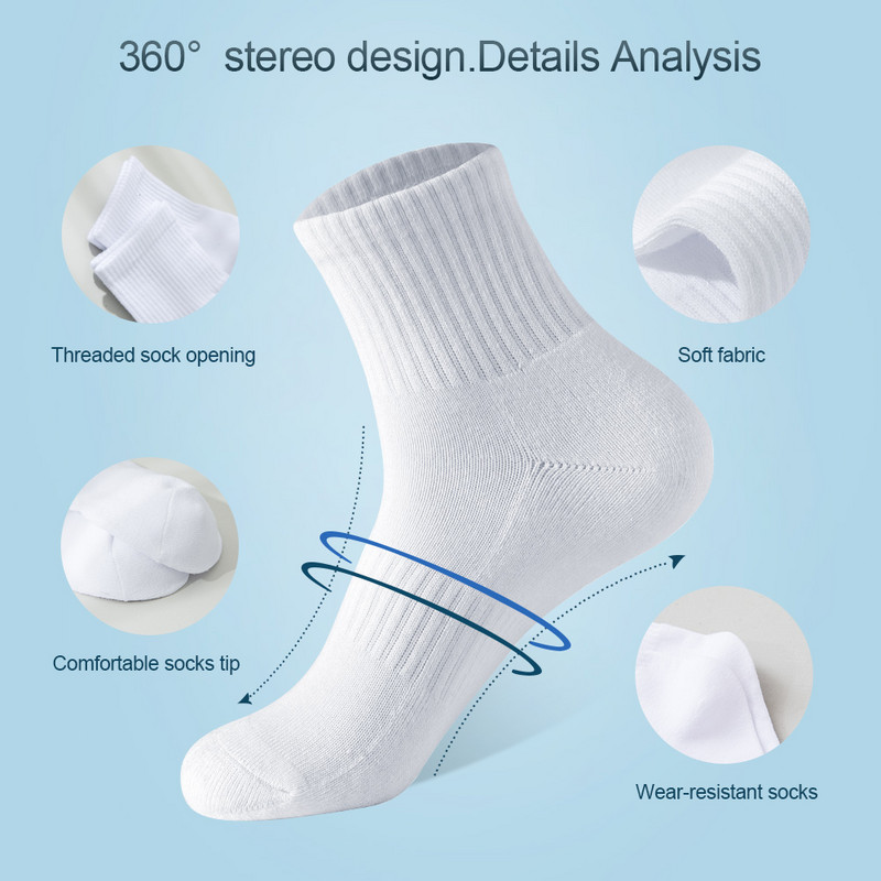 5 perechi de șosete negri de înaltă calitate pentru bărbați, deodorant solid, șosete tuburi pentru bărbați, alergare, șosete sport, toamnă, iarnă, primăvară vară, mărime Plus 38-46