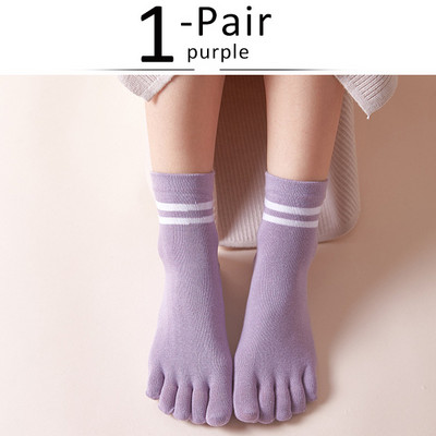 Șosete scurte de la patru anotimpuri cu degetele de la picioare Femeie Fată Bumbac în dungi Solid Respirabil, moale, elastic, Șosete Harajuku cu 5 degete