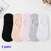 5 perechi de șosete pentru bărci, color uni, pentru femei, invizibile, cu tăietură joasă din silicon, anti-alunecare, șosete rezistente la glezne de vară