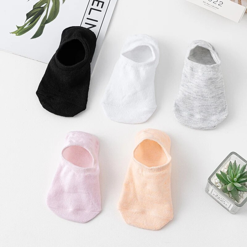 5 perechi de șosete pentru bărci, color uni, pentru femei, invizibile, cu tăietură joasă din silicon, anti-alunecare, șosete rezistente la glezne de vară